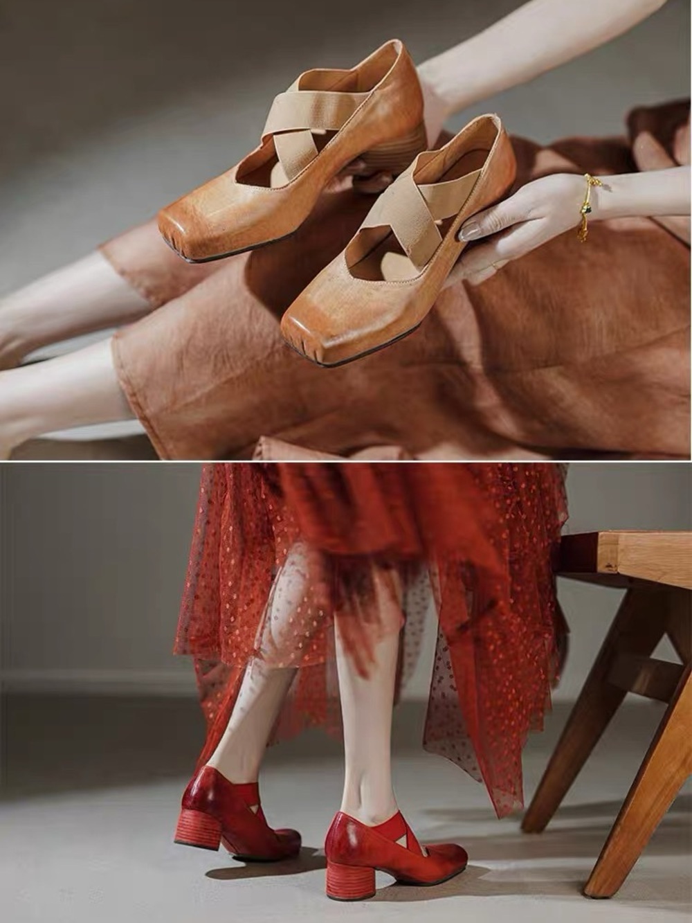 Red Women's Cross-Strap Comfort Flats